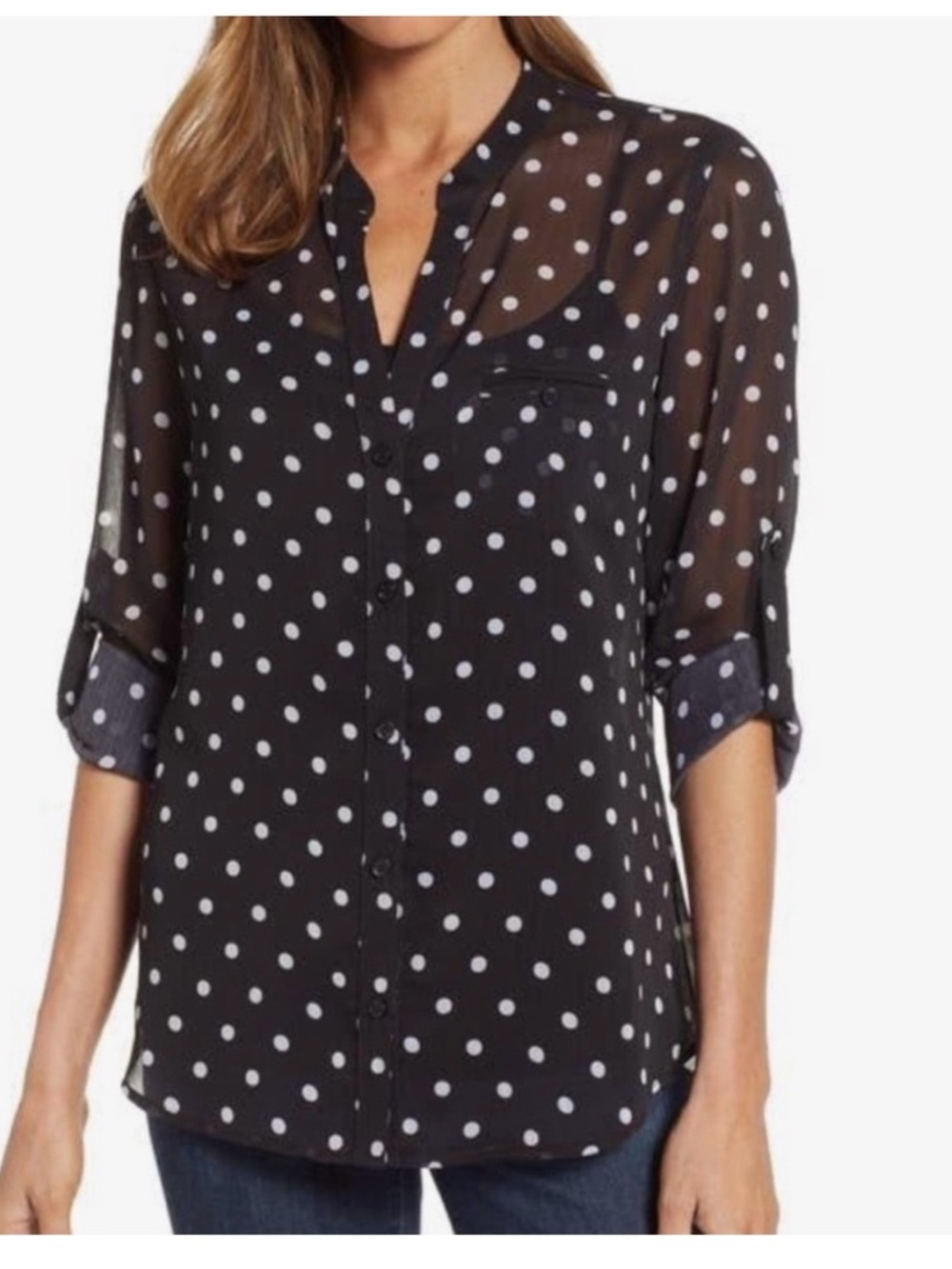 Kut from the Kloth Black and White Polka Dot Button-Up Blouse